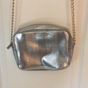 Silver Leather purse with a gold chain